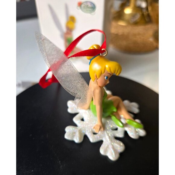 Disney Tinker Bell Christmas Ornament Sitting on Glitter Snowflake with Sparklin - Picture 4 of 9